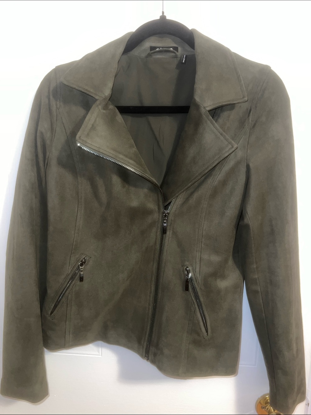 Olsen Suede Moto Jacket in Olive Green